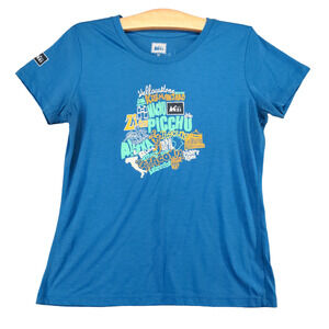 REI Womens Travel Famous Places Graphic T-Shirt Blue M Short Sleeve Crew Neck